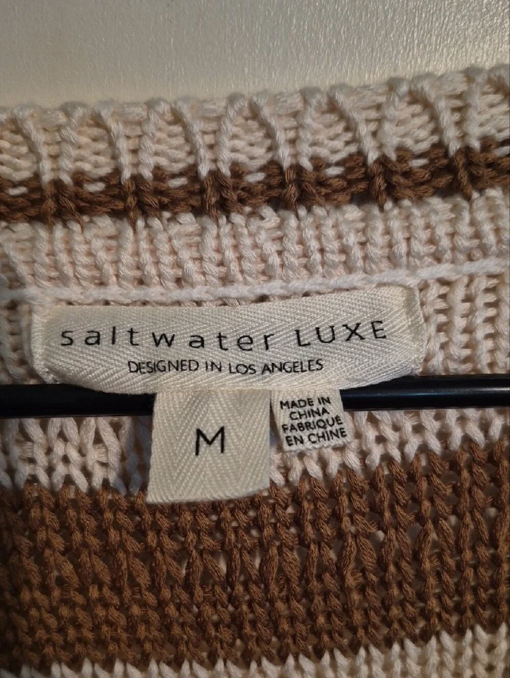 saltwater LUXE Striped V-Neck Sweater in Cream, Brown & Mauve